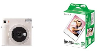Fujifilm instax Square SQ 1 Chalk Blanc & Twin Films pour instax Mini - 86 x 54 mm - 10 Feuilles x 2 Paquets = 20 Feuilles