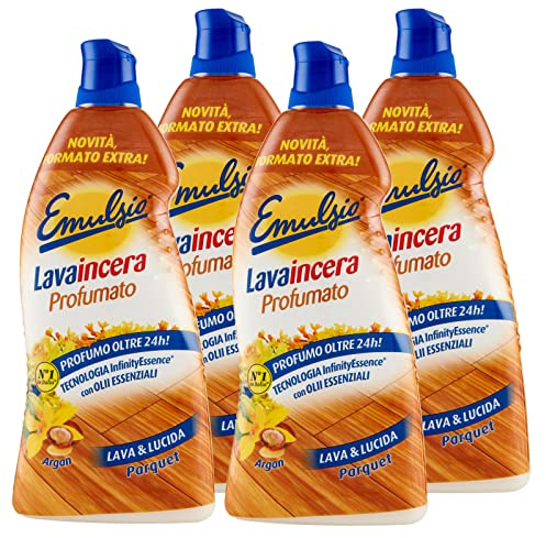 4 x Emulsio Lavaincera mit Duft Lava und Politur für Parkett mit Argan-ätherischen Ölen, 4 Flaschen à 950 ml