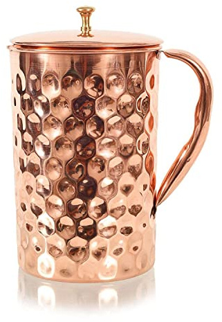 Kupferkrug Wasserkrug Kupfer für Ayurveda-Heilung ohne Innenauskleidung Krug Gefäß Ayurveda Krug für Trinkwasser, Moscow Mule, Cocktail 1,5L (Diamantkrug)