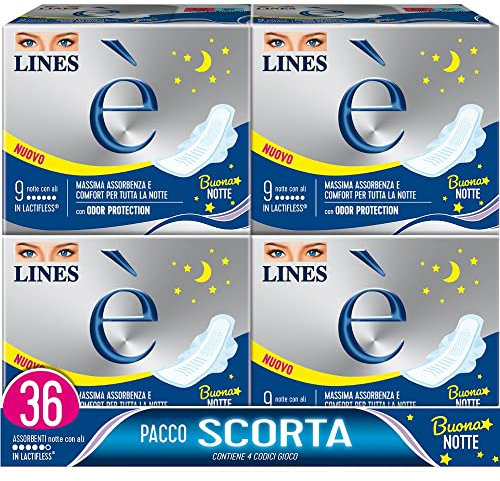 Lines È Notte con Ali Assobenti in Lactifless, PACCO SCORTA da 36 Pezzi