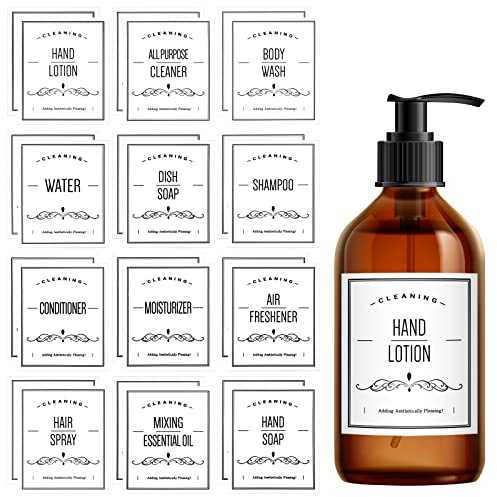 Wasserdichte Flasche Etikette Aufkleber Seifenspender Aufkleber für Badezimmer Lotion Shampoo Flasche 9.5x8cm 24 Stück Weiß