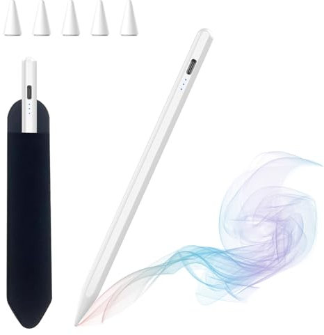 Penna per Apple iPad 2018-2025, Pencil per iPad con Ricarica Rapida & Sensibile all'inclinazione & Magnetica, Stylus Pen, Compatibile iPad 11/10/9/8/7/6,Air M3/M2/5/4/3,Mini 7/6/5,Pro M4 13/12,9/11