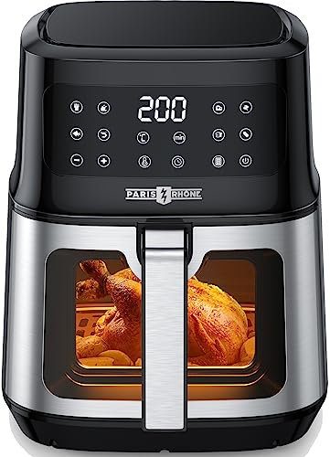 PARIS RHÔNE Friteuse à air chaud, taille XXL, avec fenêtre, 5 l, 8 fonctions de cuisson, commande Airfryer One-Touch, friteuse à air chaud sans huile, passe au lave-vaisselle, économie d'énergie