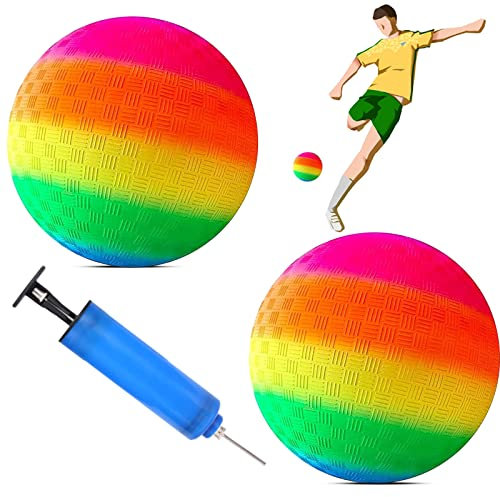 GAROMIA 2 Pallone da Calcio Arcobaleno Palline da Spiaggia Palla da Calcio in PVC per Bambini Giocare a Palla Calcio Palline Morbide Pallone Gonfiabile per Interni ed Esterni