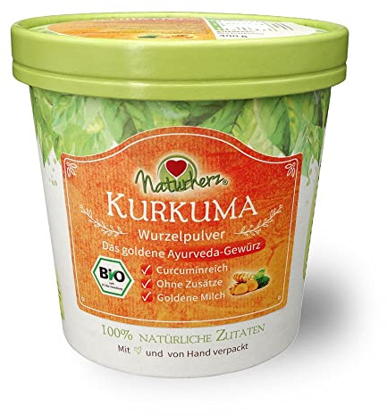 Naturherz BIO Kurkuma Pulver gemahlen - 100% Kurkumapulver aus Indien - Premium-Rohkost-Qualität - Curcumin - traditionelles Ayurveda Gewürz - vegan (150 g)