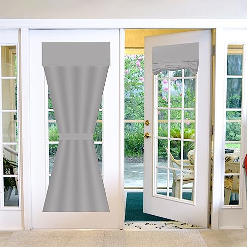 French Door Curtain No Drilling Blackout Tie Up Stick On Patio Door Blinds | Single Thermal Curtains, Easy Fit, Self Adhesive, Door Window Cover for Front Back Doors, Kitchen Bathroom Small Windows