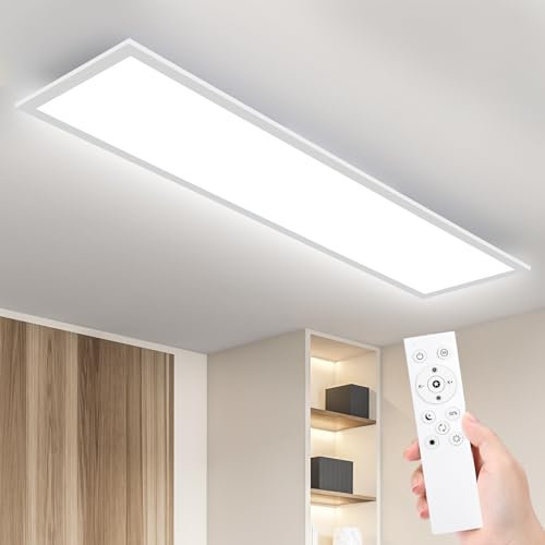 IEGLED Led Deckenleuchte Panel, 120x30 cm Deckenlampe Flach Dimmbar mit Fernbedienung, 40W Deckenpanel Lampe mit Memory Funktion, 3000K-6500K LED Lichtpanel für Wohnzimmer, Flur, Schlafzimmer, Weiß