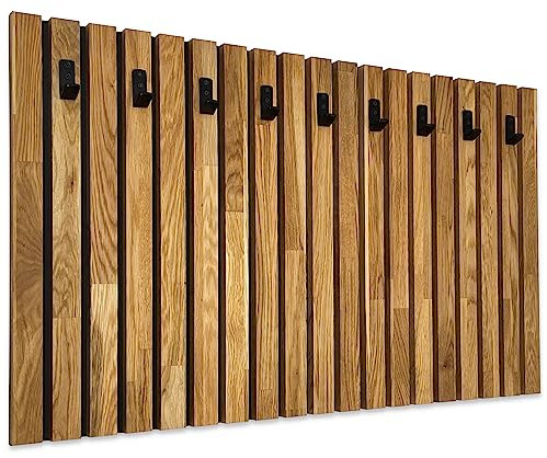 FLEXISTYLE Kleiderhaken wand Wandgarderobe Garderobe Holz Eiche Lamellen Schwarz 4 Dimensionen (100x60cm)