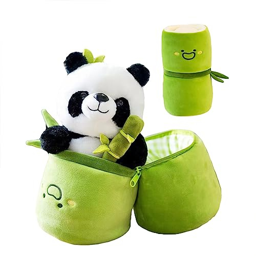 TROYSINC 25 cm Cartoon-Bambusröhren-Panda-Plüschtiere - 2-in-1 Plüsch-Panda Mit Bambusbeutel, Kuscheltiere Geschenk für Kinder