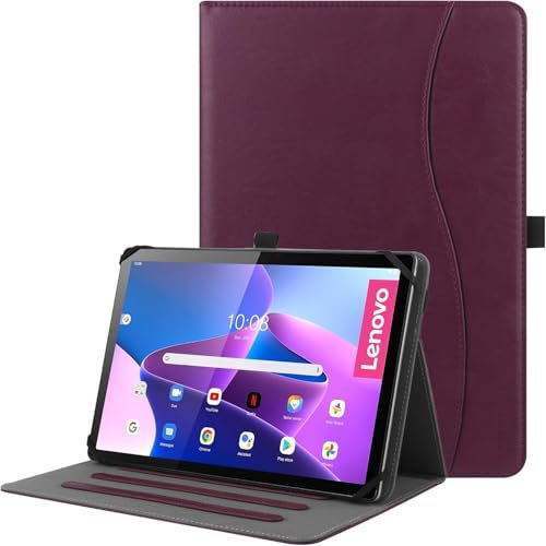 HGWALP Universal Hülle für 9,9.7,10.1,10.2,10.5,10.9,11 Zoll Tablet,Multi-Viewing Angles PU Leder Stand Folio Hülle mit Handschlaufe für 9-11 Zoll Tablet,mit verstellbarem Silikon Band-Lila