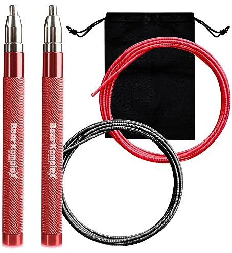 Bear KompleX - Speed Jump Rope - Adjustable Cross Training Boxing Fitness, Tangle-Free Skipping Rope Steel Cable 360° Swivel Bearings, Lightweight Aluminum Handles - Professional Size, Red Color