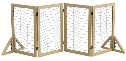 PawHut Hunde Absperrgitter aus Holz, Schutzgitter mit 4 Paneelen 187 x 70 cm Türgitter Treppengitter, Verstellbares Hundegitter mit Füßen für Treppen, Türen, Küche, Flur, Natur