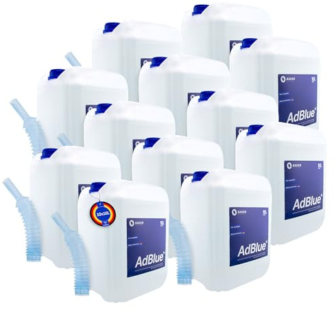 BAUER BLUE – Adblue – 10x10 Liter Kanister mit Flex-Ausgießer – für Diesel Motoren – Herstellung nach ISO 22241 – Premium Harnstofflösung – Made in Germany – Optimale SCR-Abgasnachbehandlung (100L)