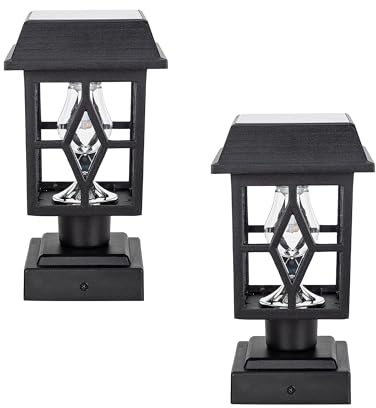 Gama Sonic Luna II - Lampada solare per esterni, per colonne, pareti e pali di recinzione, confezione da 2, lampada per montaggio su molo o supporto 4 x 4, in alluminio pressofuso nero