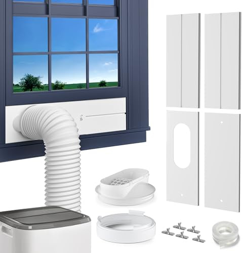 Cestluck Portable AC Window Vent Kit, with 5.9” Exhaust Hose, 5.9 Coupler and Bird Guard, Adjustable Air Conditioner Window Seal Kit Length Range (17” to 63”), Universal Sliding AC Vent Kit