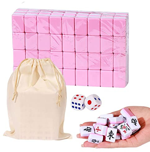 Geonoy Chinesisches Mahjong-Set, traditionelles chinesisches Reise-Miniatur-Tischspiel mit großer Tasche, 144 Mahjong-Fliesen, Brettspiel für Familienunterhaltung, tragbares Mahjong-Set aus