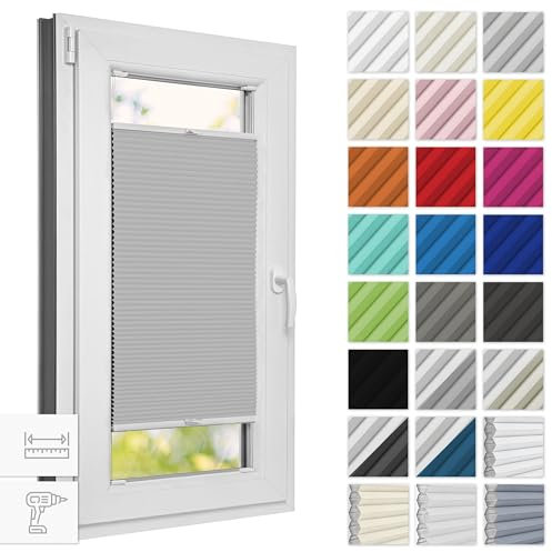 Estika Wabenplissee mit Bohren verdunkelung 85 cm x 80 cm - Waben: Hellgrau - Weiß - Rollos für Fenster, Jalousien Fenster für innen, Raffrollo, Fenster plissee