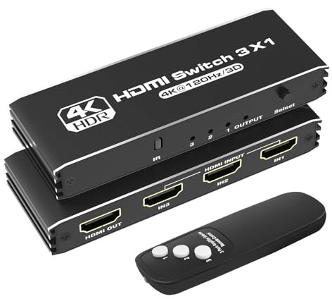Switch HDMI 8K - Tendak 3 Porta HDMI 2.1 Commutatore 3x1 HDMI Switcher con Telecomando IR Supporto 8K@30Hz 4K@120Hz HDR 3D per PS5 PS4 Pro Xbox Series X BlueRay Lettore HDTV