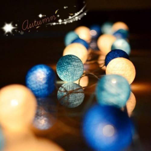 HOTUT Baumwollkugeln Lichterkette, 3,3 m Cotton Ball Lichterkette, 20 LED Kugeln, Batteriebetrieben, Bunte Kugel, LED für Kinderzimmer Schlafzimmer Weihnachten Hochzeit Party (Blau)