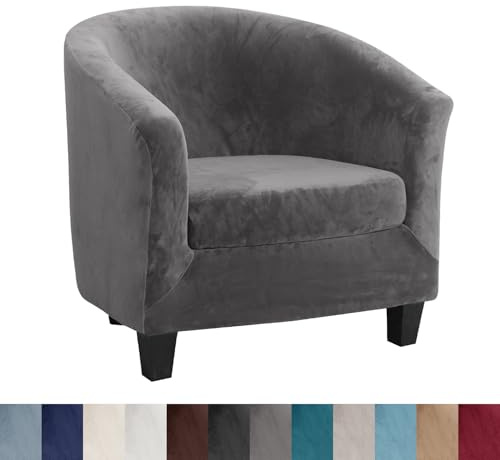 Surwin Sesselbezug Sesselschoner mit Elastisch Stretch Husse, Samt Split Sesselüberwurf Universal Chair Schonbezug Sofabezug für Clubsessel Lounge & Cocktailsessel (Anthrazit)