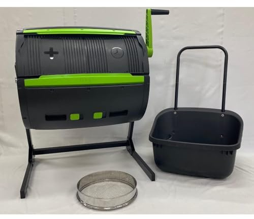 HomeStock 65 Gallon Composter Tumbler with Cart & Sifter - Outdoor Compost Bin for Garden