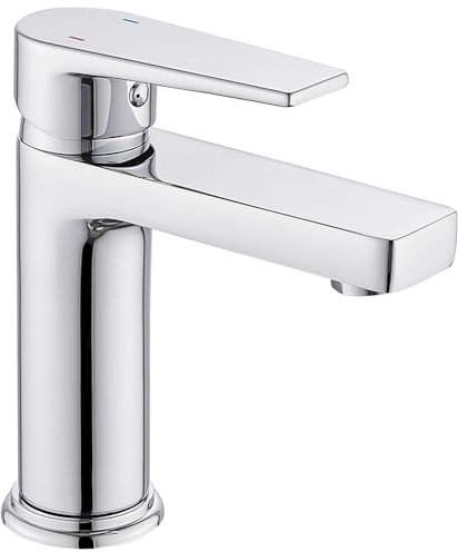 PORUGE Rubinetto Bagno Lavabo, Miscelatore Lavabo Bagno a Leva Singola, Ottone Massiccio, Connettore G 3/8, Rubinetto per Acqua Fredda e Calda, Miscelatore Bagno per Lavello a Monoforo, Cromo, Argento