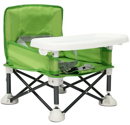 SABUIDDS Tragbarer Boostersitz Grün mit Tablett Klappbarer Sitzerhöhung für Baby Reise Hochstuhl mit Tasche Verstellbarer Babyhochstuhl Kindercampingstuhl für Kinder von 0 bis 2 Jahre Alt