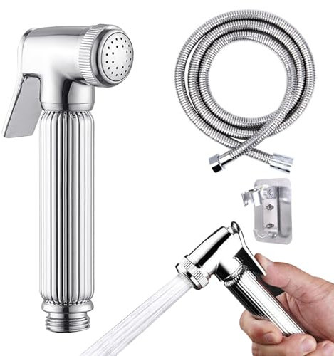 Grifo Bidet de Acero Inoxidable para WC con Manguera, Ducha Higiénica para Inodoro y Baño, Plateado, 150cm