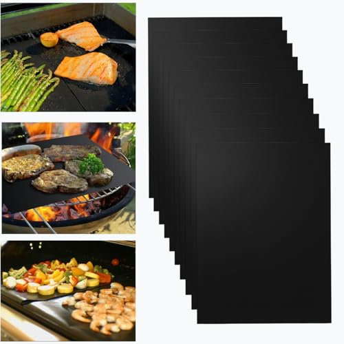 Rowcay 10 Stück Grillmatten für Outdoor-Grill, Grillmatte, Ofeneinlage, wiederverwendbar, für Öfen, Gasgrills, Holzkohlegrills und Elektrogrills, 24,9 x 34,5 cm, Schwarz