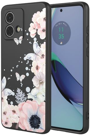 SEAHAI Funda para Motorola Moto G84 5G, Ultradelgado Suave Carcasa de Silicona Líquida, Moda TPU Bumper Antigolpes Cubierta con Patrón de Animales de Lindas Flores - Negro S01