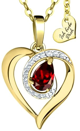 Limana Herzkette echter Edelstein Silber 925 Gold vergoldet Halskette Damen Kette mit Herz Anhänger Schmuck Liebe Geschenk für Frauen Freundin Hochzeitstag Jahrestag Goldkette