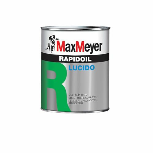 Max Meyer Rapidoil, Smalto Lucido Universale per Ferro e Legno, Resistente agli Agenti Atmosferici, Buon Potere Coprente, Multisupporto, 13-16 mq/l (Bianco Puro RAL 9010, 0,375 Litri)