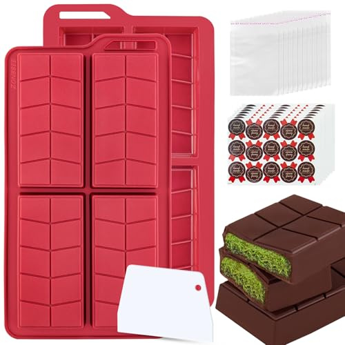 ZONBBEE Moule Silicone Tablette de Chocolat Dubai,Kit Moule Pepites De Chocolats Forme Carrée Grand Démoulage Facile Pour Protéiné Dragées Céréales Maison Avec Grattoir