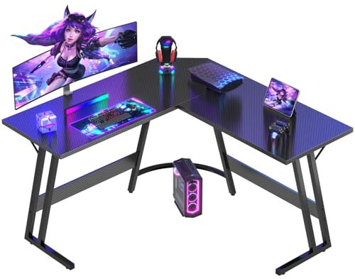 Devoko Escritorio Gaming de Esquina,120 x 120cm,Escritorio Gamer en Forma de L con Soporte de Monitor, para Estudio,Oficina,Gaming,Dormitorio(Carbono Negro)