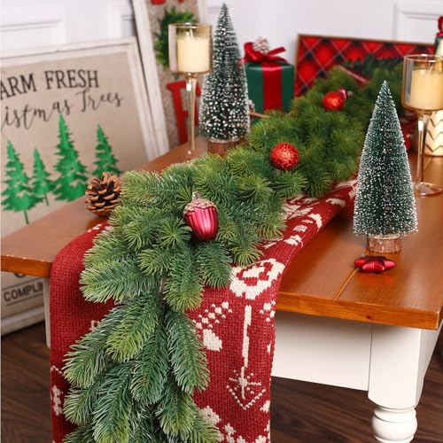 SHareconn 270CM/9FT Ghirlanda di Natale Artificiale,Real Touch Stereo Pine Garland, Verde Ghirlanda per Tavolo, Mantello, Parete, Interni, Decorazioni Natalizie Aall'aperto,Verde