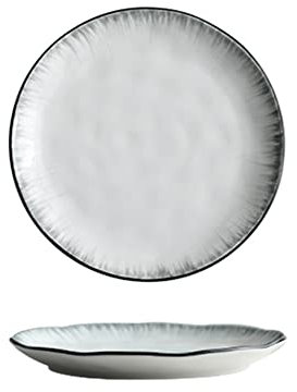 Juego de 2 Platos Llanos de cerámica de 8 Pulgadas con diseño Irregular de líneas Grises, Blanco y Negro