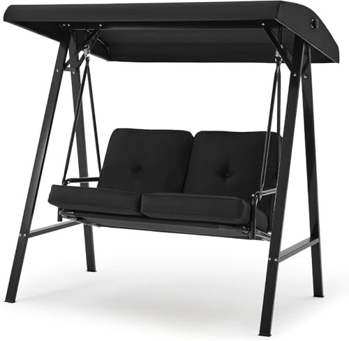 YODOLLA 2-Sitzer Hollywoodschaukel mit Sonnendach, Gartenschaukel Gartenliege mit abnehmbarem Kissen, Verandaschaukel geeignet für Hinterhof, Garten, Hof, Poolside (Schwarz)