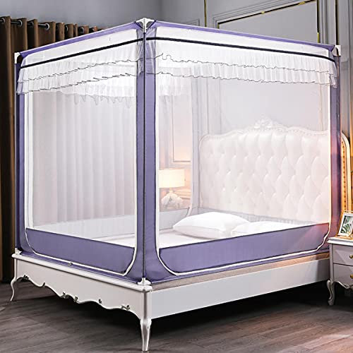 Premium-Moskitonetz-Baldachin für Betten – passend für Einzel- bis King-Size-Polyester, Anti-Moskito-Vorhang mit 3 Türen, einfache Installation, grau, 150 x 200 cm, Schlafzimmer-Zelt