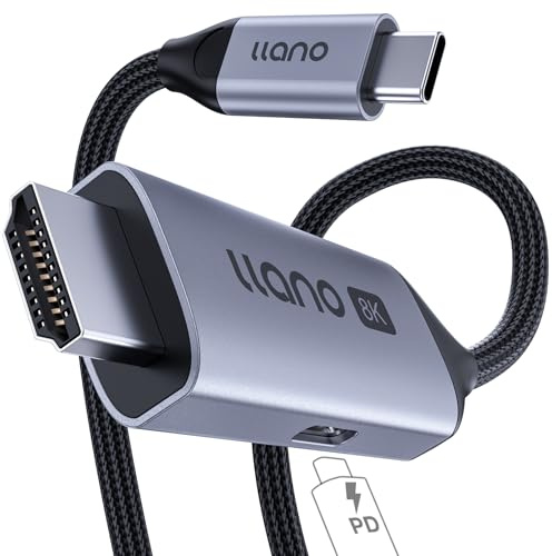 llano USB C zu HDMI 2.1 Kabel 8K@60Hz PD 100W Laden, 4K@240Hz Unidirektionaler Adapter, kompatibel mit Thunderbolt 5/4/3, MacBook, iPhone 17/16/15 USB C Anschluss usw. (1,5M)