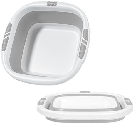 Faltbares Waschbecken Set, 3 Größen (26/32/38 cm), PP-Material, Grau-Weiß, für Waschen/Camping (grau, M)