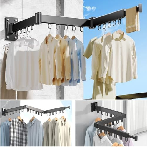 AOIQTTJNB Wand-Wäschetrockner, dreifach klappbar, 128 cm Gesamtlänge | Platzsparend mit ausziehbarer Stange, 15 Haken, geeignet für Balkon, Waschküche, Wohn- und Schlafzimmer
