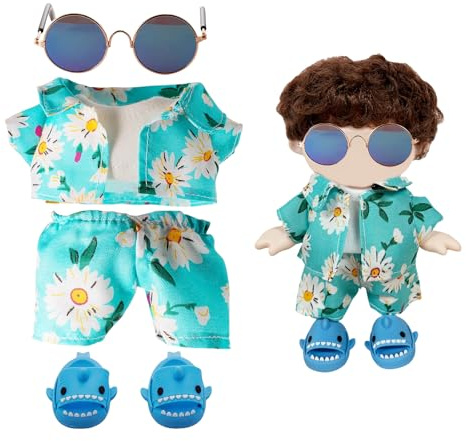 Mrltau 5 PCS Conjunto de Ropa de Muñeca Estilo Playero para muñecas de 15/17 cm | Conjunto de Vacaciones con Ropa, Gafas de Sol, Zapatos y Accesorios | para muñecas de Vinilo de 15/17 cm (Azul)