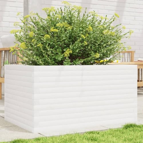 HaoChrymec Jardinière with Pin Massif, Design Rustique, Jardinières Extérieur, Bac à Fleurs Extérieur, Jardinière Balcon, Balconnière Extérieure, Blanc, 90 x 60 x 46 cm