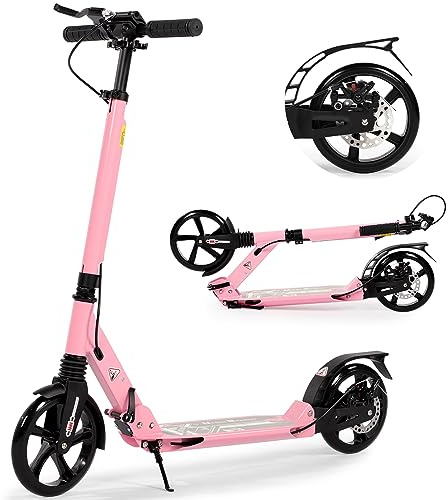 Tretroller, Kickscooter für Kinder ab 8–12 Jahren, 200 mm große Räder, Roller für Erwachsene mit Scheibenbremsen, Erwachsenenroller mit Tragegurt und doppelter Stoßdämpfung, Faltbar