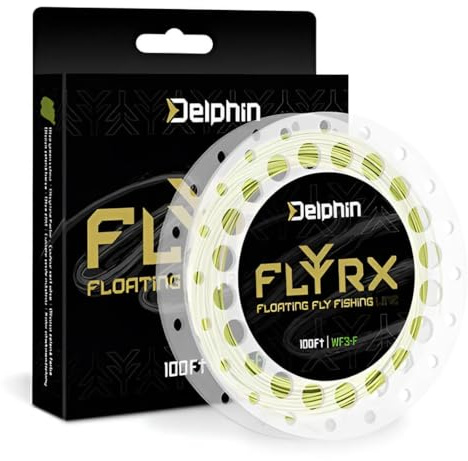 Delphin Flyrx Fliegenschnur WF 30m schwimmend - Allround Wurfschnur für Fliegenfischen, Keulenschnur, olivgrün, verjüngt, strapazierfähig, präzise Würfe, ideal für Seen & Flüsse, WF-3 bis WF-7
