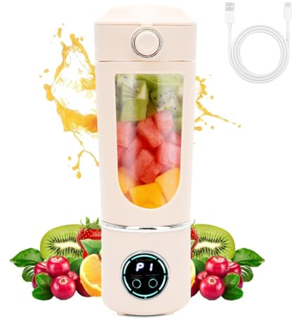 Mixeur Portable pour Shakes et Smoothies, 700 ML Mini Blender avec 12 Lames, Mixeur Smoothie avec Couvercle de Voyage, Blender Smoothie Rechargeable pour Cuisine, Salle de Sport, Bureau (Beige)