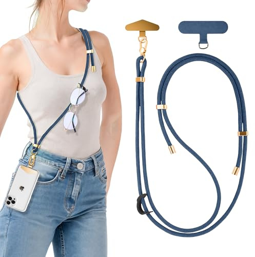 Oudizz Correa cruzada para teléfono con 2 lengüetas de sujeción (almohadilla de nailon + placa metálica), cordón ajustable para teléfono móvil