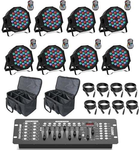 U`King 8PCS RGB LED Par Akku mit 2PCS Tasche und DMX Controller, Wiederaufladbare 36 LED Bühnenlicht mit Fernbedienung, Party Strahler Outdoor für Hochzeit DJ Disco Events Indoor Tanzparty Kirche