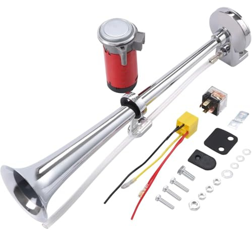 NEWFUN Druckluft Hupe 12v, Drucklufthorn 12v, Lkw Horn, Beschichtung durch kathodische Elektrophorese, für Auto Lkw Pkw Dreirad Boot Train usw (Bausatz mit Kompressor)