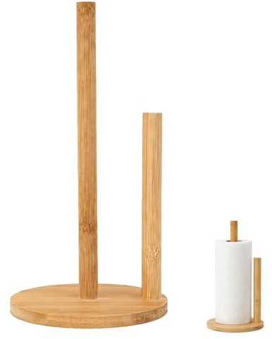 Wooden Kitchen Roll Holder, Lightweight Kitchen Roll Holder Wooden Organizer with Tearing Aid Sturdy Base, Space-Saving Design Paper Towel Holders for Home Bathroom Toilet
